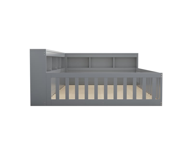  Lit banquette gris 140x200 cm, rangements, garde-corps, prise et usb, sommier à lattes  - Conforama D