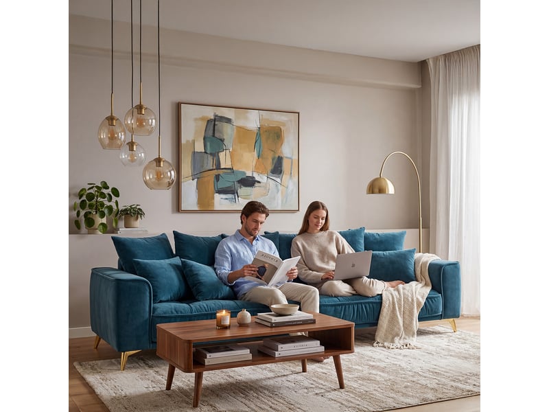  Canapé droit altamo en velours bleu pétrole - 4 places 3CA51.PI.4D.24 - Conforama C