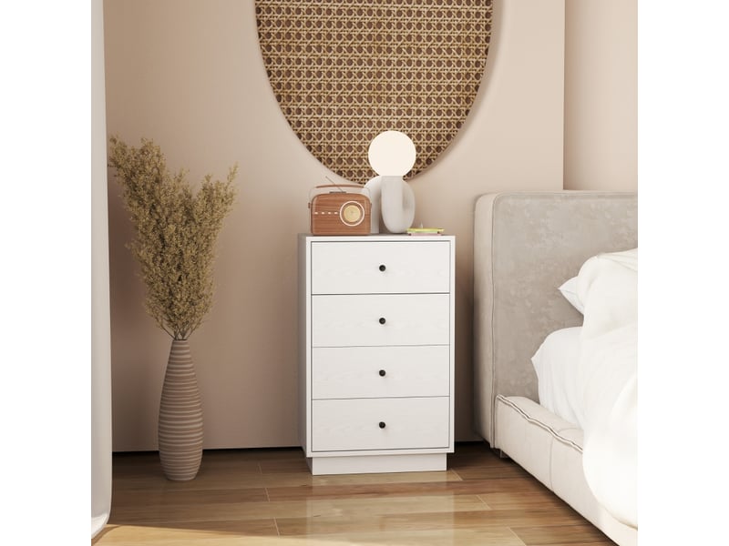  Commode avec 4 tiroirs et sécurité anti-basculement pour chambre, salon ou entrée en bois 47×29×75 cm blanc  - Conforama C