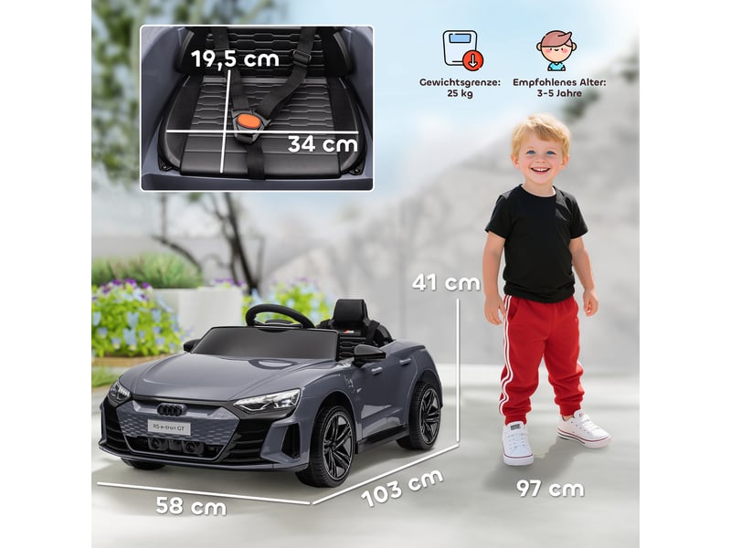  Voiture électrique pour enfants avec télécommande, ceinture de sécurité, klaxon, musique, phares, vitesse maximale de 5 kmh, 3-5 ans, grise  - Conforama E
