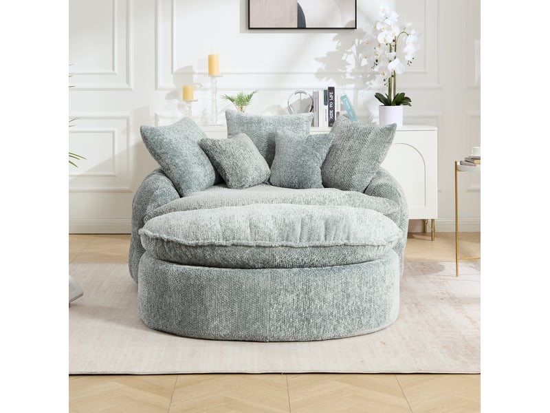  Fauteuil lounge mousse, avec pouf, coussin inclus 190,5x138x63 cm, polyester gris bleuté  - Conforama W