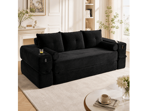 Canapé droit compressé convertible <strong>MODENVIE</strong> <strong></strong> 3 places Velours côtelé noir