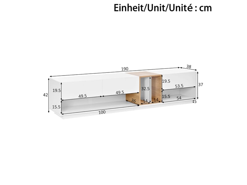  Meuble tv bas 190 cm, finition blanc, avec éclairage led  - Conforama C