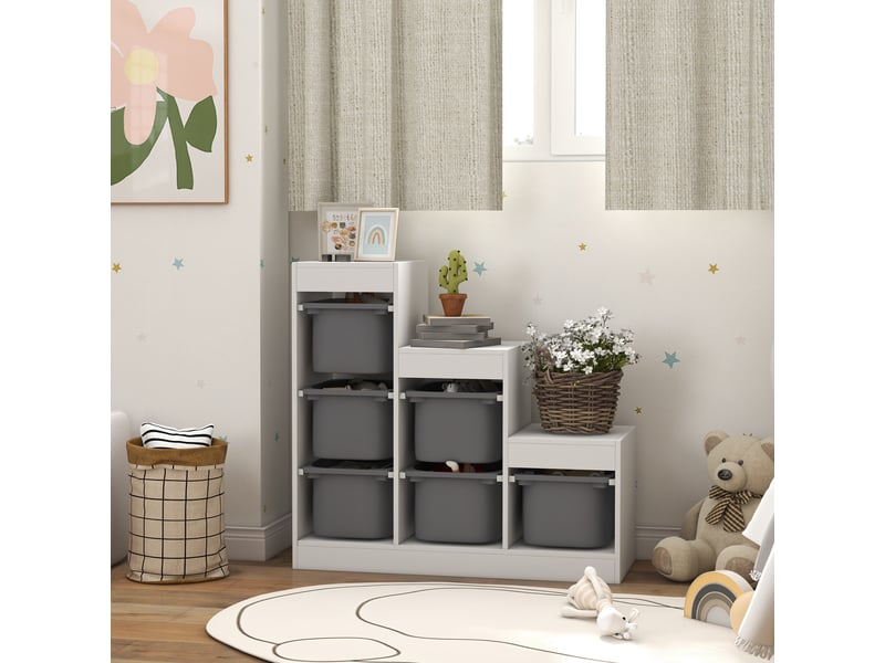  Meuble de rangement pour jouets des enfants avec 6 bacs amovibles, 3 niveaux de rangement, 96 x 38,5 x 90, gris  - Conforama C