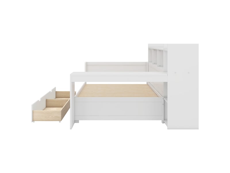 Lit banquette blanc 90x200 cm, bureau, 2 tiroirs, rangements, prise et usb - Conforama D