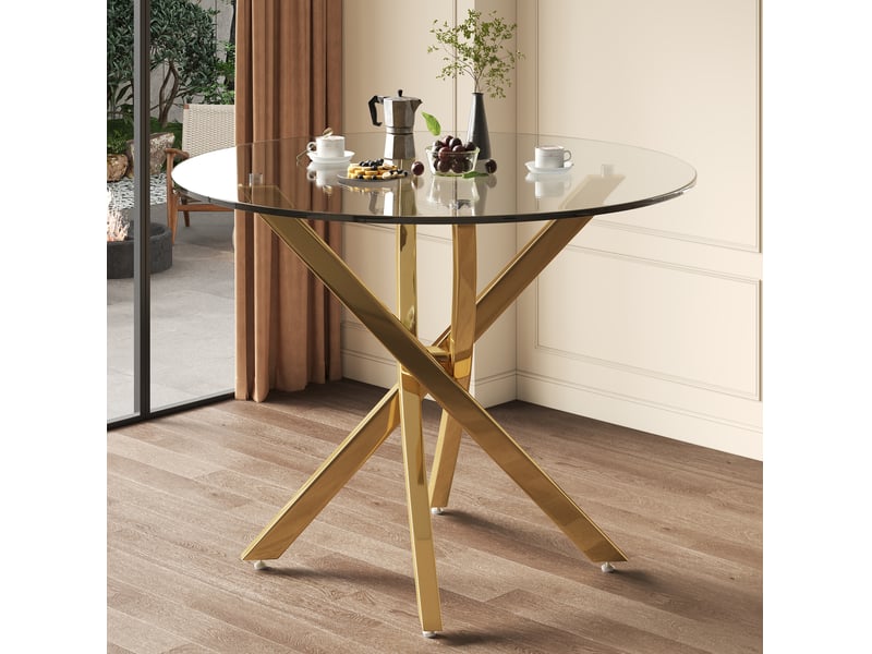 Table à manger ronde 80x80x75 cm métal doré et transparent - Conforama C