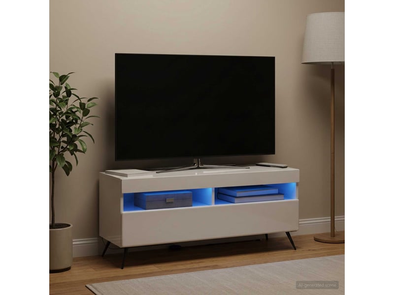 Meuble tv - banc tv - meuble de rangement led blanc brillant bois d'ingénierie - Conforama D