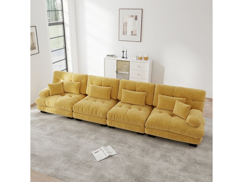  Canapé d'angle, canapé convertible – 4 places, jaune, assise profonde, en chenille  - Conforama A