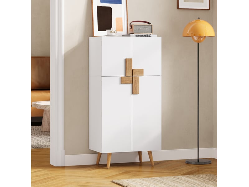Buffet de cuisine haut avec 4 portes, étagères réglables et rangements de porte, en mdf blanc, 60 × 35 × 120 cm - Conforama C