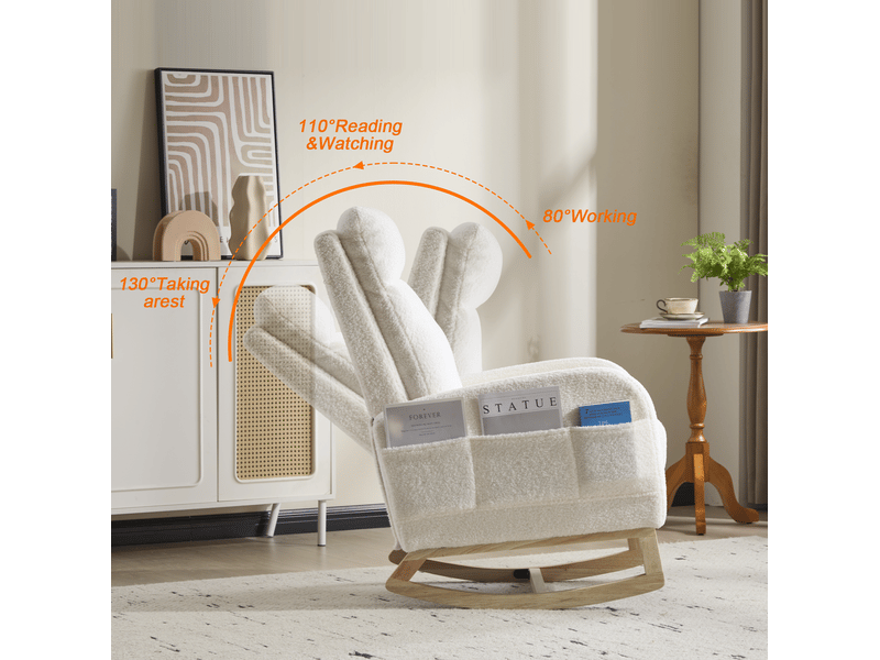 Fauteuil à bascule adulte 75x63x104 cm – blanc – repose-pieds, poche latérale et dossier haut ergonomique - Conforama E