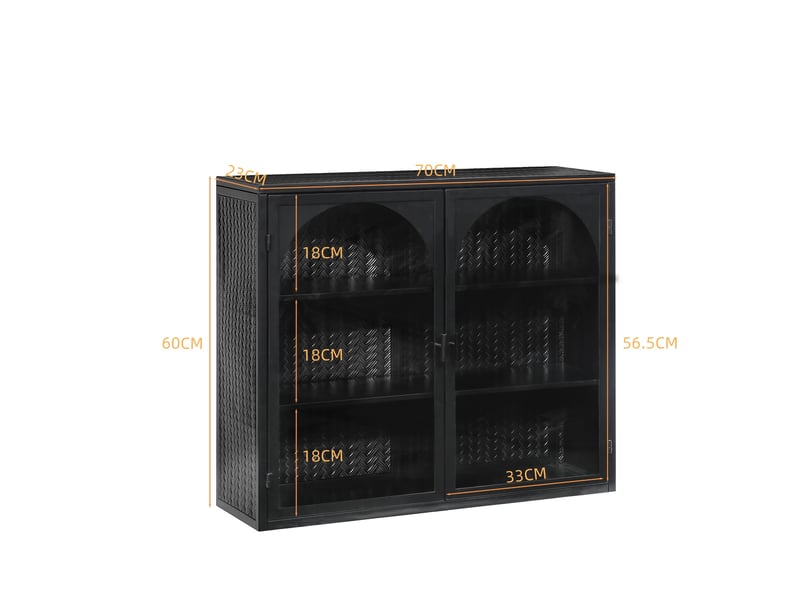  Armoire murale modèle woven 70 cm, noir, 2 portes vitrées, 3 niveaux de rangement, design tressé  - Conforama C