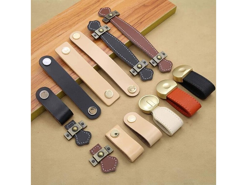  Lot de 4 tirateurs en cuir de 170 mm, poignées pour portes de cuisine, chambre à coucher et meubles avec 2 trous  - Conforama D