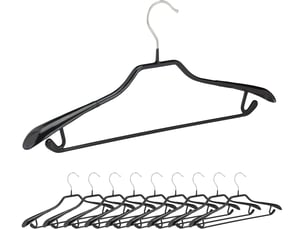 Lot de 10 cintres à costume antidérapants métal 19,5 x 44 x 3 cm pour vestes et pantalons en métal noir 13_0018072