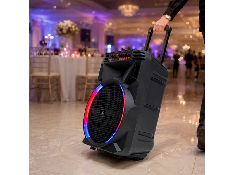  Dynabass - boomled x - enceinte karaoké portable - 2 micros et télécommande - bluetooth - led rgb  - Conforama B