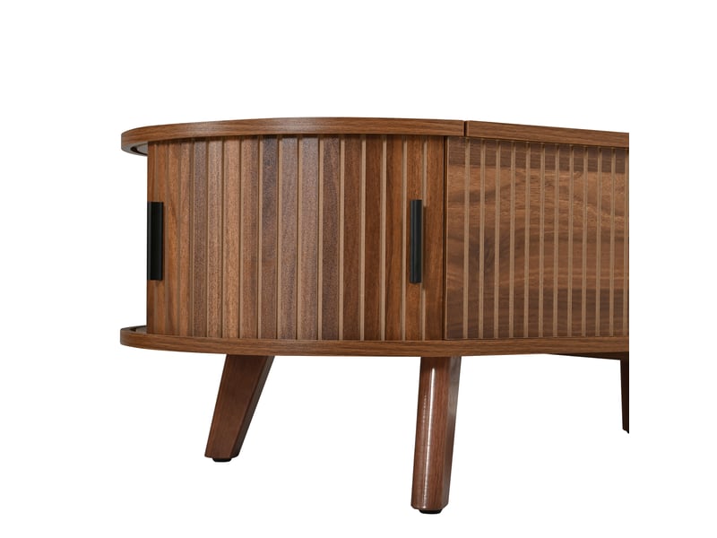 Table basse relevable ovale 110x50 cm – noyer – plateau hydraulique, rangement et portes coulissantes - Conforama E