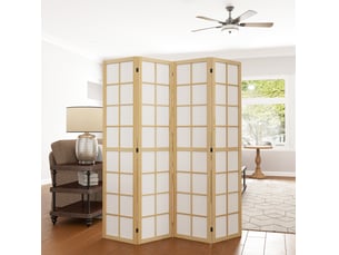 Paravent 4 panneaux pliable, séparateur d’espace et brise-vue intérieur en bois et tissu naturel 160 × 170 cm