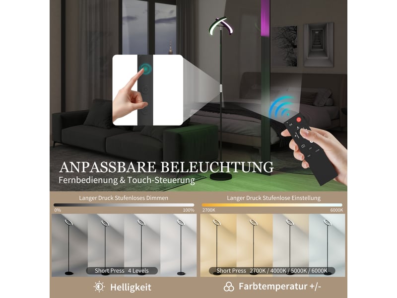  Lampadaire led rgb dimmable orientable à deux têtes noir ø30x188 cm  - Conforama D