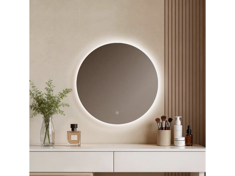 Emke miroir salle de bain led, diamètre 50cm, rétro-éclairage sans cadre, interrupteur tactile, intensité réglable, éclatant blanc froid  - Conforama B