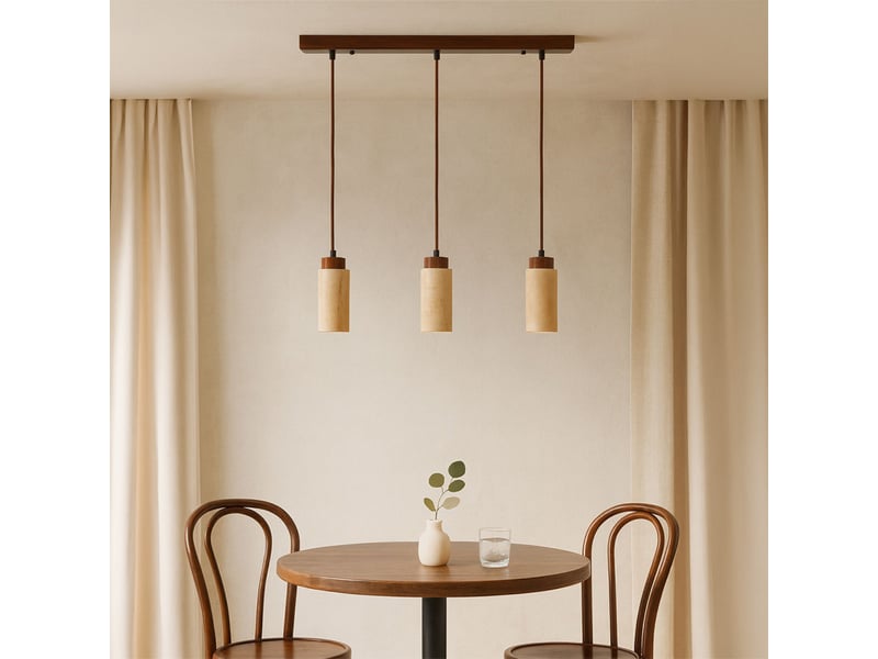  Suspension design 3 spots en travertin et effet bois iris  - Conforama B