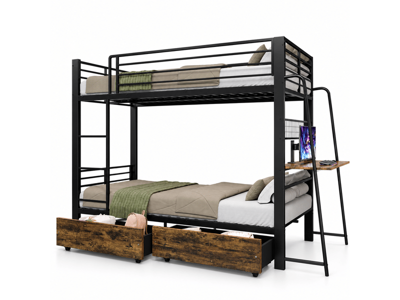  Lits superposés 90 × 200 cm métal noir, bureau, led et tiroirs de rangement IKSETERA TRADING LTD - Conforama A