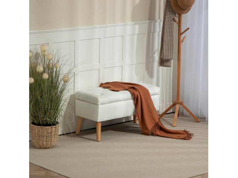  Banc de rangement tcqpz 80 x 35 x 40 cm avec coffre et assise capitonnée aspect velours blanc  - Conforama B