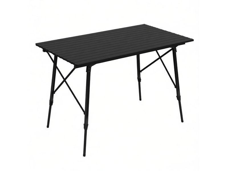  Table de camping ulevr pliante à hauteur réglable, 120 x 68,5 cm, en aluminium noir, avec sac de transport  - Conforama A