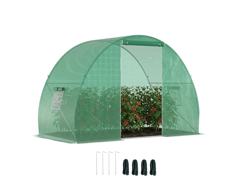  Serre tunnel avec porte et fenêtres enroulables, couverture en pe et structure en acier, 1,5 x 3 x 2 m, verte  - Conforama A