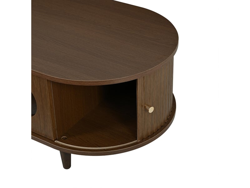 Table basse de salon, avec un tiroir, un volet roulant et 4 pieds, couleur noyer - Conforama W