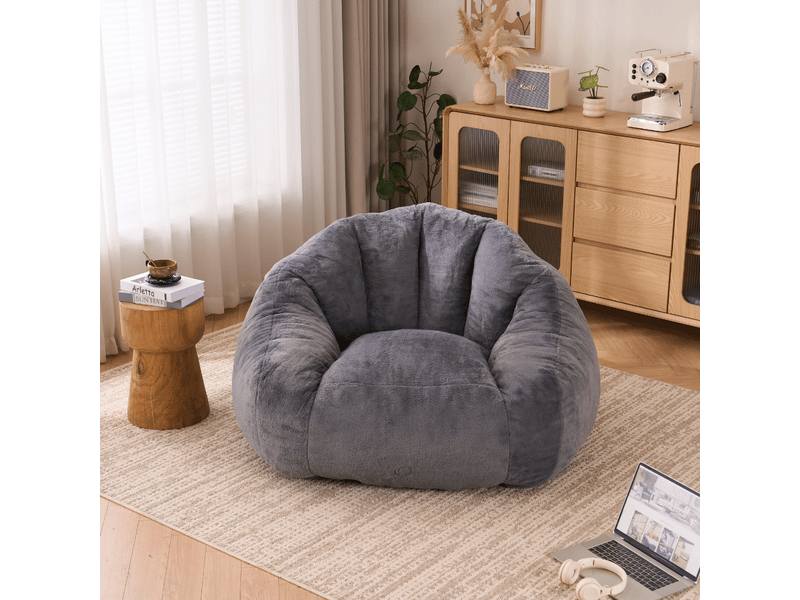 Pouf 1 pièce à dossier, mousse haute densité, polyester gris - Conforama C