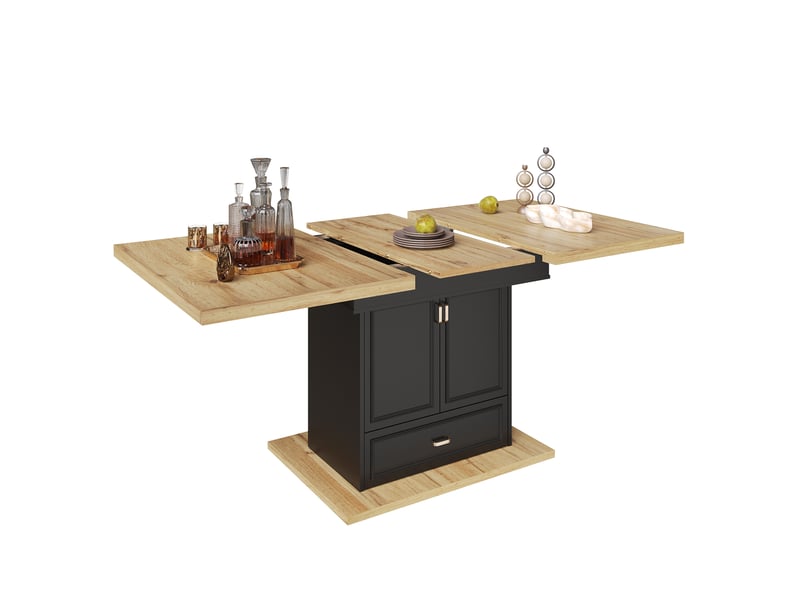 Table à manger extensible 110-140x80x75 cm avec rangement intégré, plateau mdf haute densité, métal, couleur naturel  - Conforama A