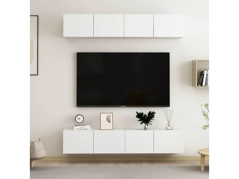  Lot de 4 meuble tv bas salon blanc 80x30x30 cm bois d'ingénierie shl48974  - Conforama B