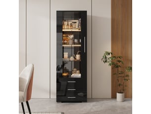 Vitrine coloris noir 3 étagère(s) MERAX vitrine noir - 60 cmx180 cm