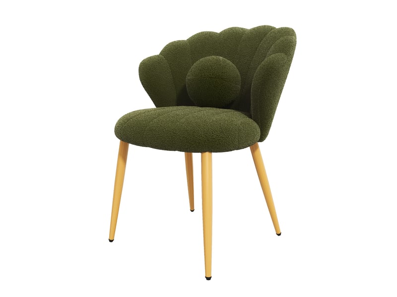 Lot de 2 chaises de salle à manger - 60x62,5x83 cm - chaises en tissu bouclé avec coussin et pieds en métal doré - vert - Conforama D