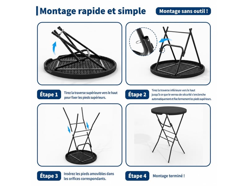  Table de bar pliante extérieure, table mange‑debout, table pour terrasse événement buffet, 110 cm, noir  - Conforama D