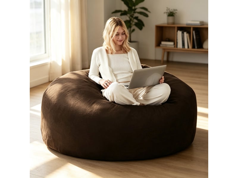 Pouf poire adulte,120x120x60 cm,avec housse lavable et structure pliable,marron - Conforama B