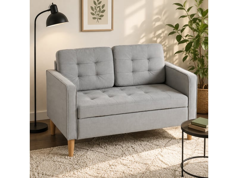  Canapé 2 places 117x62x78 cm avec rangement velours gris clair  - Conforama C