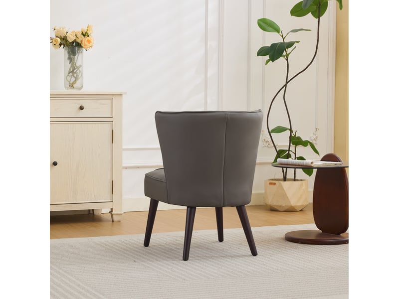  Fauteuil sans accoudoirs, assise rembourrée et coutures diagonales, piètement en bois massif, en cuir gris, 62 × 58 × 49 cm  - Conforama C