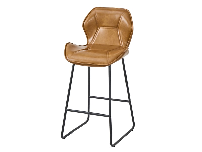  Tabouret de bar 2 pièces avec dossier ergonomique et repose-pieds, en métal et cuir synthétique marron  - Conforama A