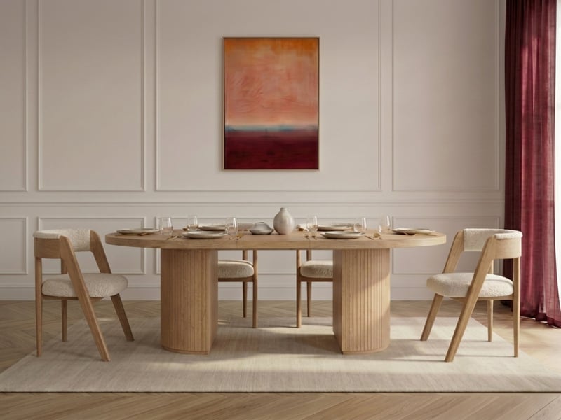  Bobochic ensemble prado avec table à manger extensible avec rangements 120 à 204 cm + lot de chaises bastide placage chêne massif marron clair PRADO - Conforama B
