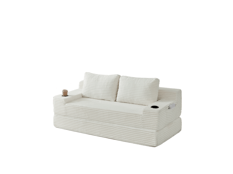 Canapé droit convertible 2 places blanc en velours, avec porte-gobelets, pour vos moments de détente - Conforama D