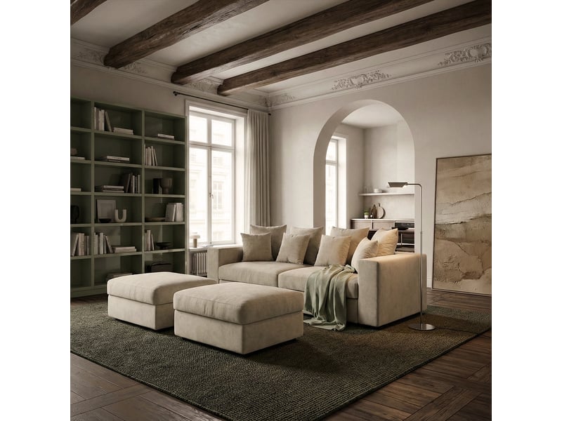  Canapé modulable déhoussable made in italy avec pouf et coussins cortina f - beige  - Conforama B