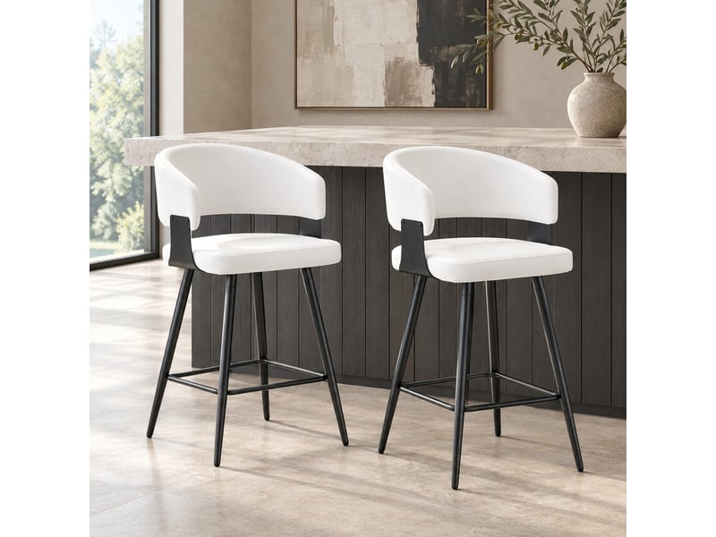  Tabourets de bar lot de 2 avec dossier et repose-pieds - lpospi - assise ergonomique, similicuir pu - blanc  - Conforama C