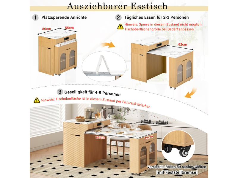  Naturel table de bar extensible avec rangement, design moderne, structure fonctionnelle pour cuisine et salle à manger  - Conforama C
