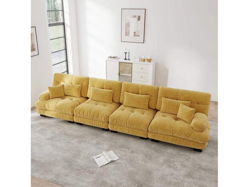  Canapé-lit modulaire 4 places en chenille vintage jaune  - Conforama C