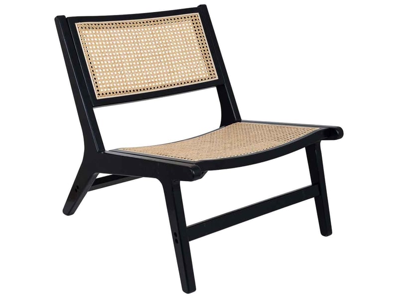 Banc en bois noir et rotin pour retirer le repose-pieds, 62x70x69h cm  - Conforama A