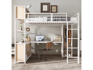 Lit mezzanine 140x200 cm <strong>MERAX</strong>  <strong>lit enfant blanc</strong> coloris blanc