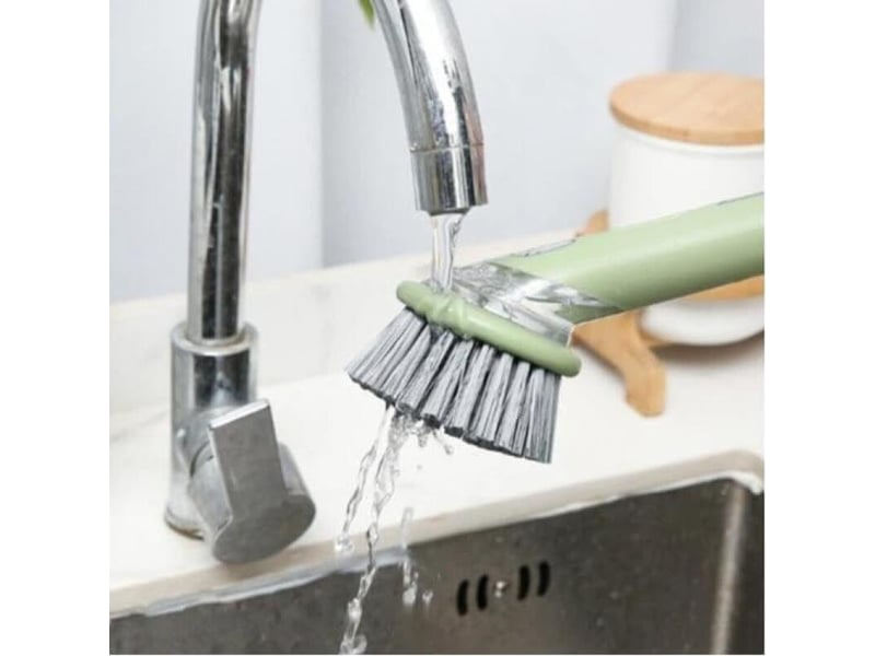  Brosse de nettoyage avec distributeur de savon, nettoyage puissant, convient pour les casseroles, les éviers, etc. Poils longs, verte  - Conforama B