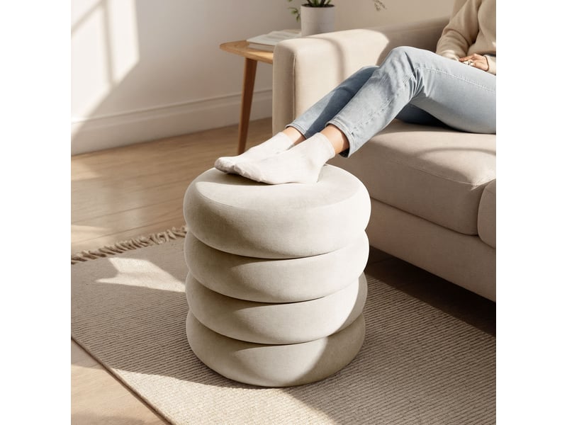 Tabouret en velours avec rangement 42 cm snuggo crème SNUGGO - Conforama E