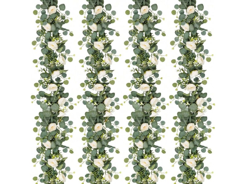 Lot de 4 guirlandes de fleurs artificielles, guirlandes de vigne de roses de mariage, guirlande d'eucalyptus, suspendue décoration de fête, champagne - Conforama A
