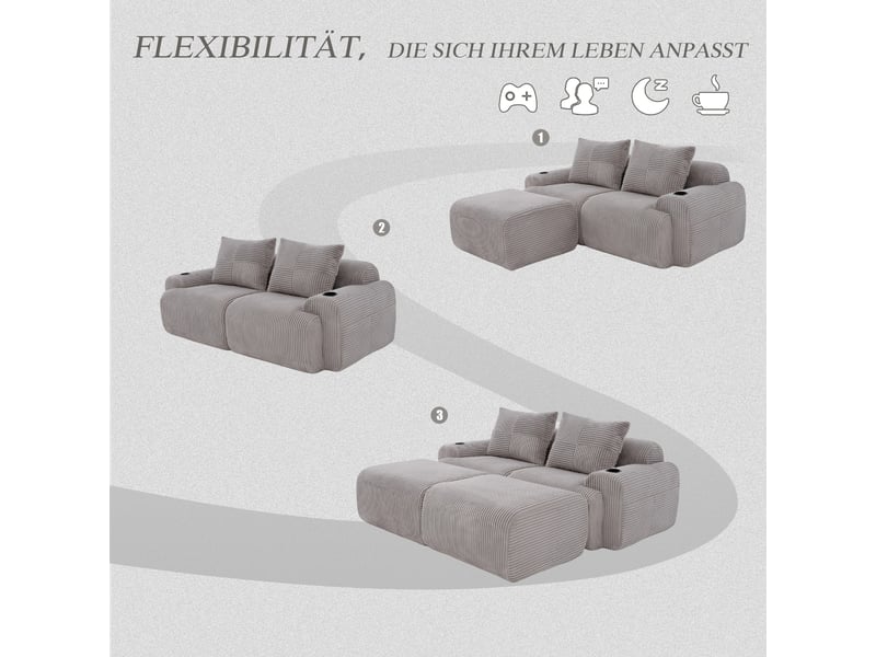 Canapé droit fixe 2 places tissu gris clair - Conforama E